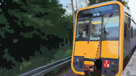 image of a Tangara train with nose over coupling