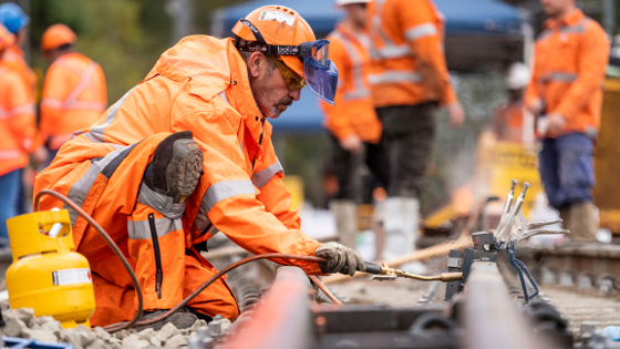 A group of protection officers working on railway tracks