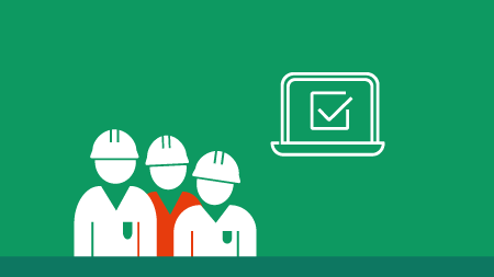 icons of rail workers and laptop